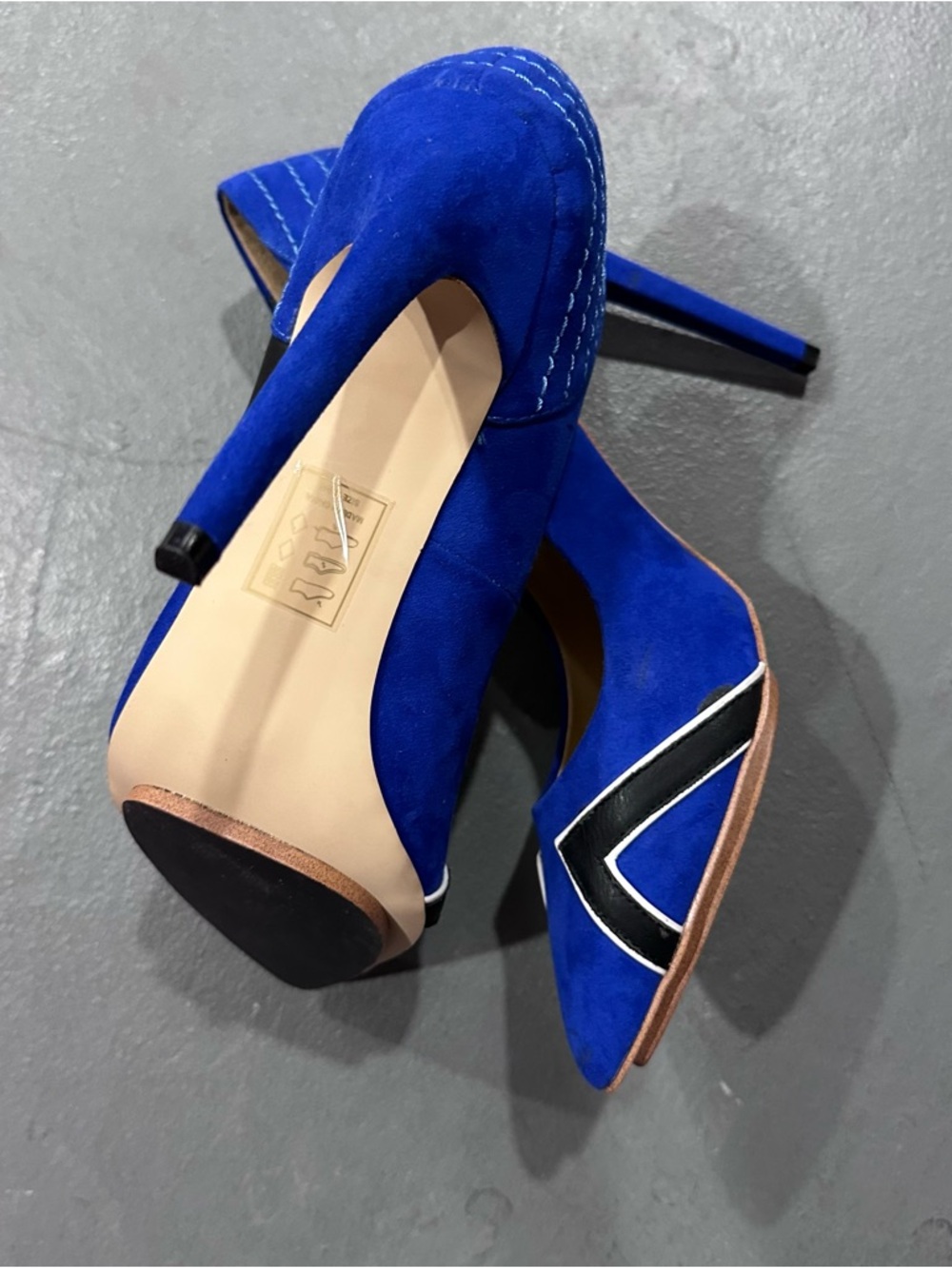 Shoe Dazzle Cobalt Blue Pointed-Toe Suede Pumps with Black and White Accents - Picture 5 of 5